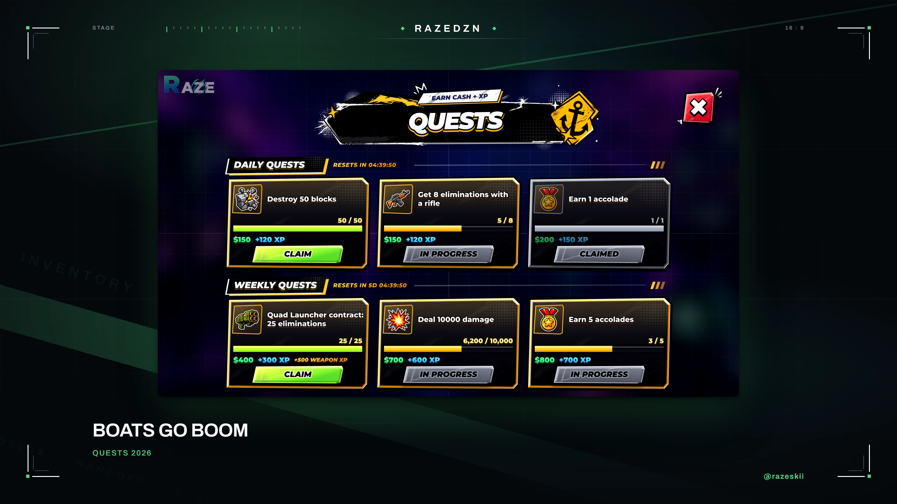 Boats Go BOOM, Quests