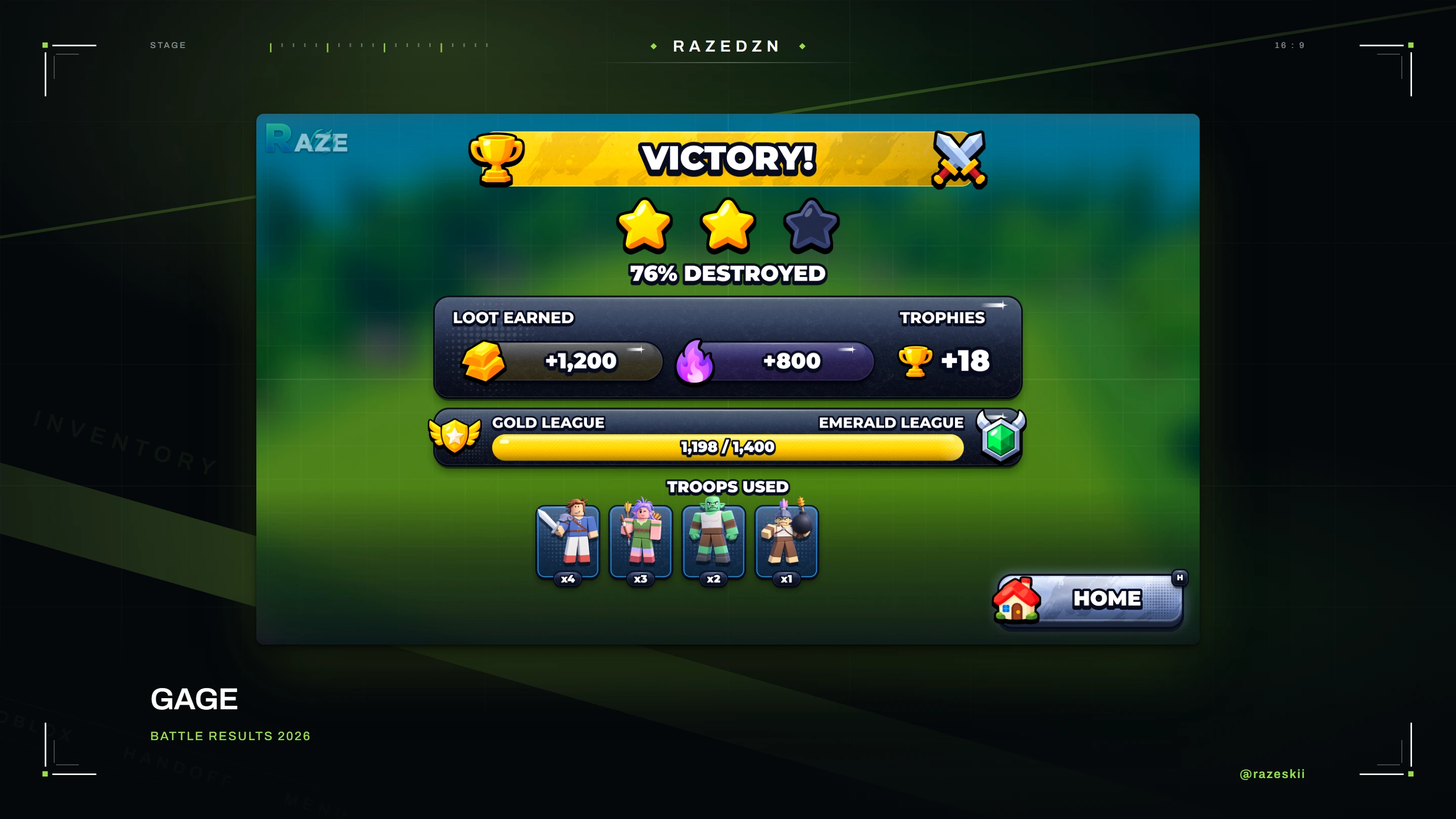 Gage, Battle results