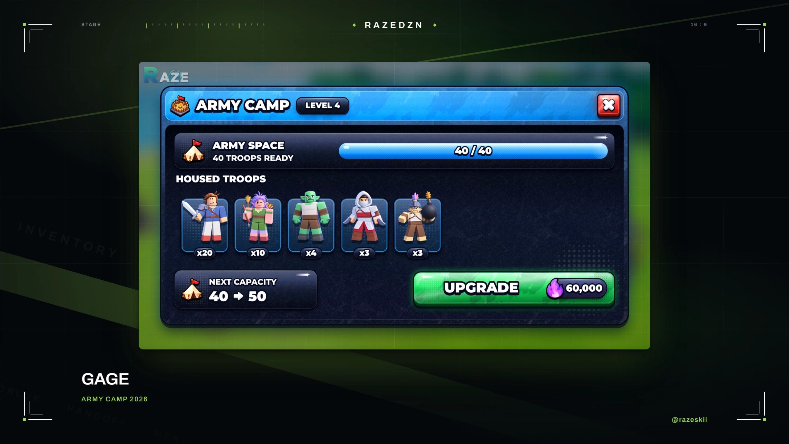 Gage, Army camp
