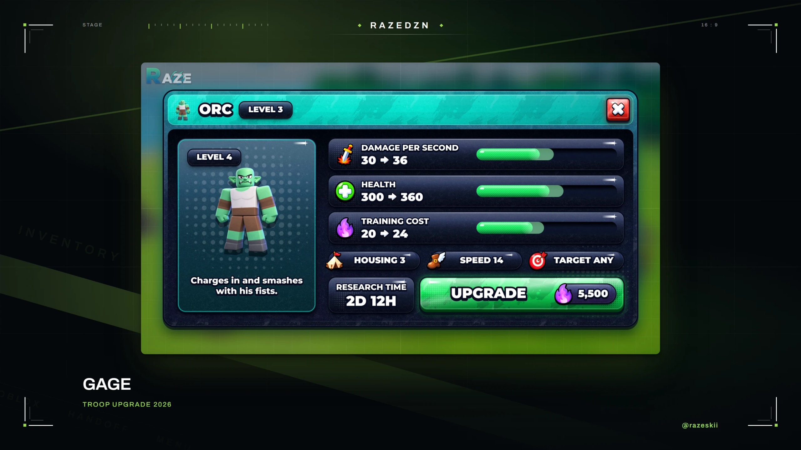 Gage, Troop upgrade