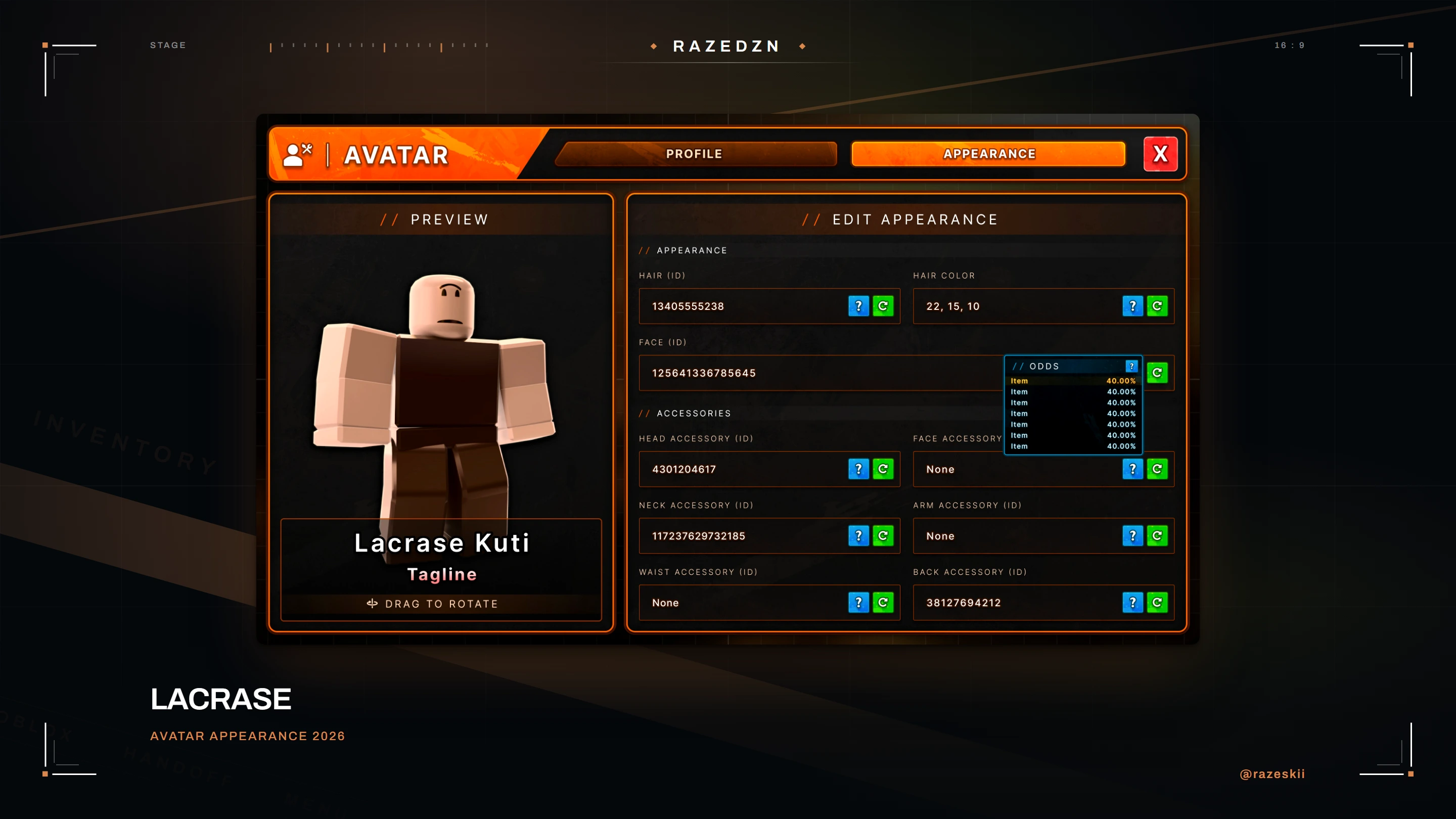Lacrase — Avatar appearance