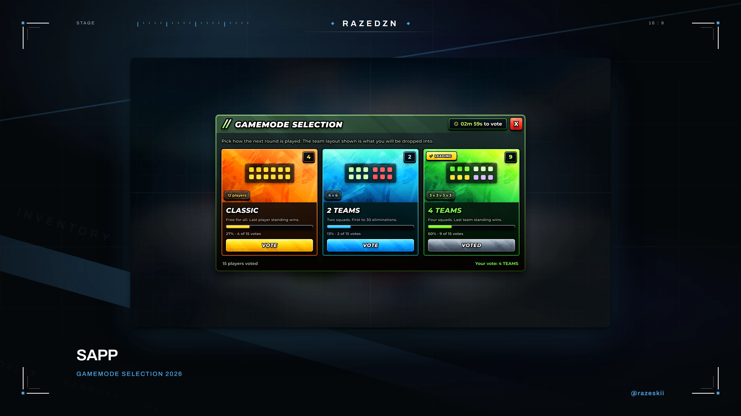 Sapp, Gamemode selection