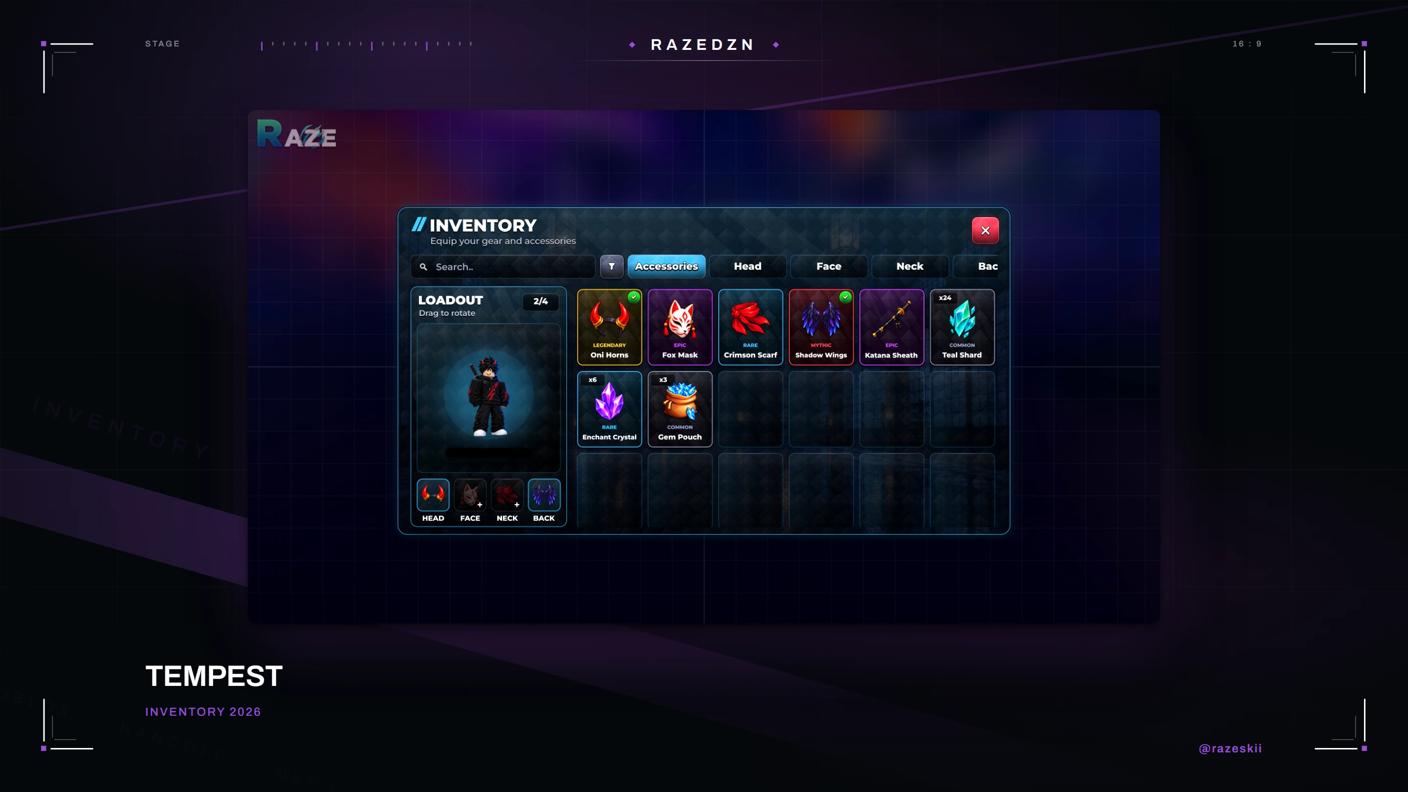 Tempest, Inventory