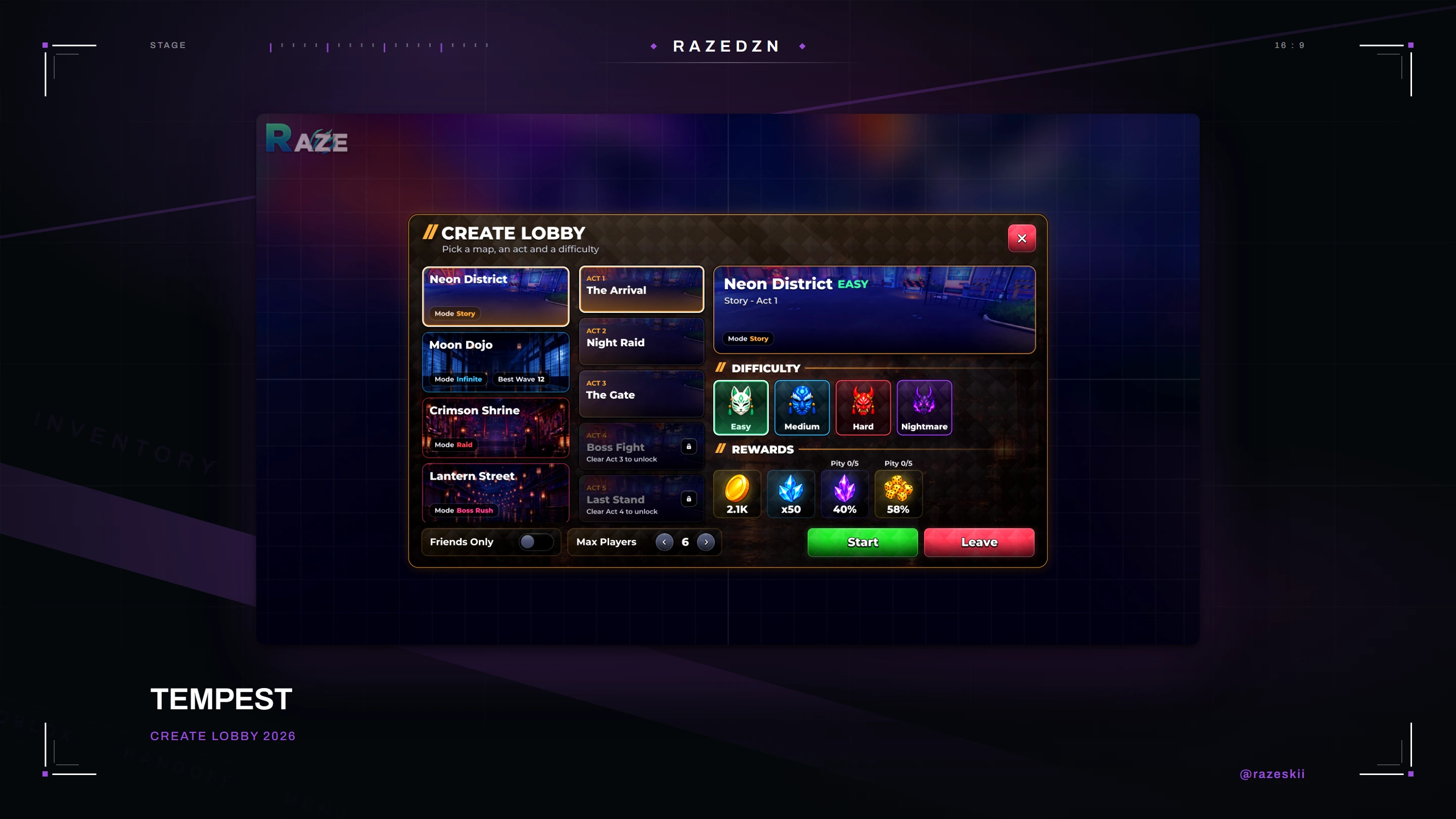 Tempest, Create lobby