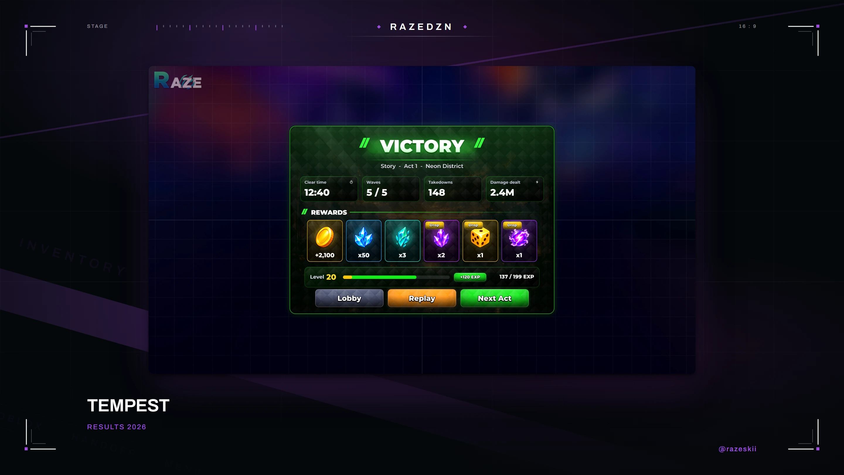 Tempest, Results