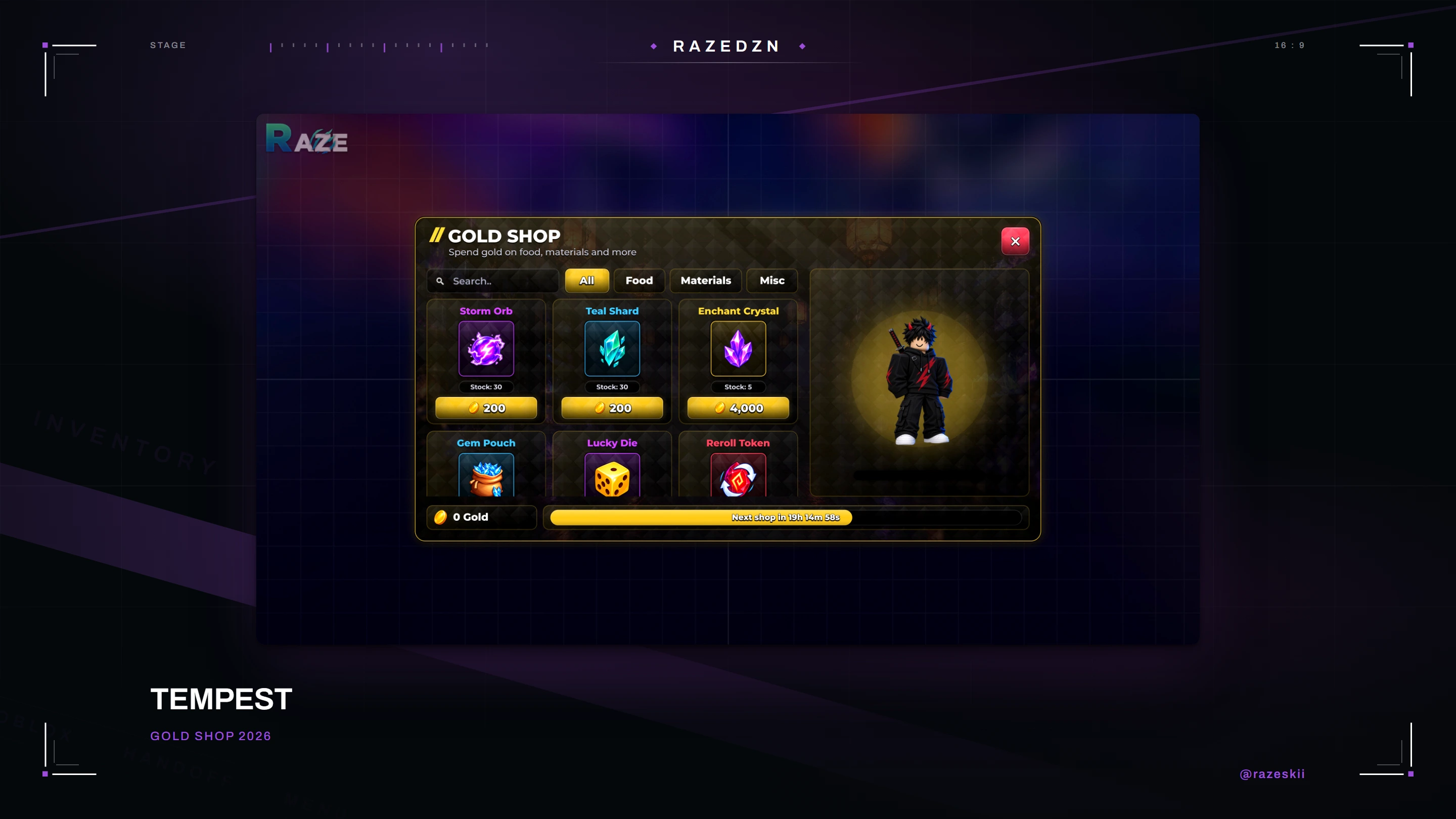 Tempest, Gold shop